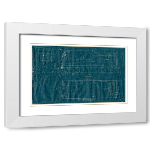 Train Blueprint III White Modern Wood Framed Art Print with Double Matting by Vision Studio