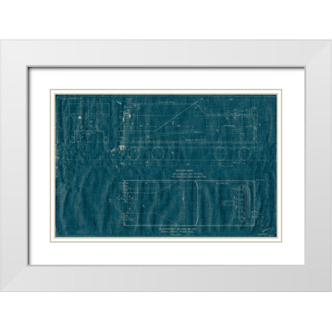 Train Blueprint III White Modern Wood Framed Art Print with Double Matting by Vision Studio