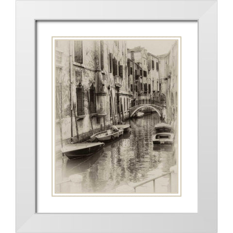 Six Boats Sepia White Modern Wood Framed Art Print with Double Matting by Head, Danny