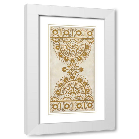 Ochre Embroidery I White Modern Wood Framed Art Print with Double Matting by Zarris, Chariklia