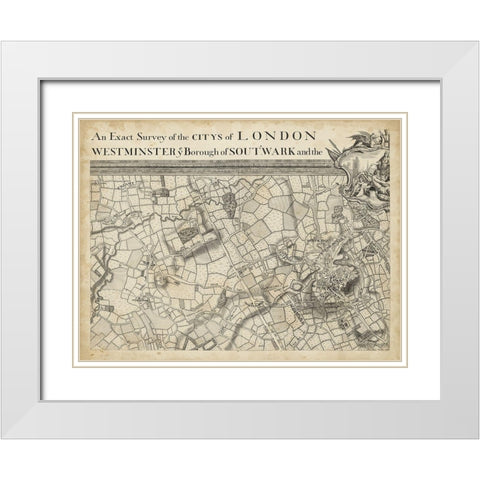 Map of London Grid II White Modern Wood Framed Art Print with Double Matting by Unknown