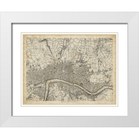 Map of London Grid VII White Modern Wood Framed Art Print with Double Matting by Unknown