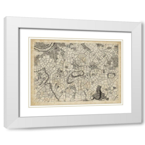 Map of London Grid XI White Modern Wood Framed Art Print with Double Matting by Unknown