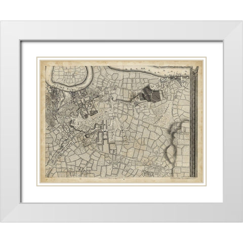 Map of London Grid XII White Modern Wood Framed Art Print with Double Matting by Unknown