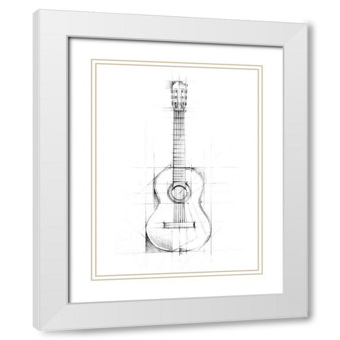 Guitar Sketch White Modern Wood Framed Art Print with Double Matting by Harper, Ethan