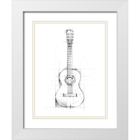 Guitar Sketch White Modern Wood Framed Art Print with Double Matting by Harper, Ethan