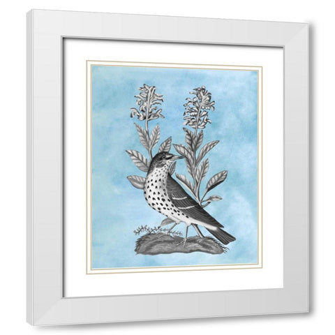 Bird on Blue I White Modern Wood Framed Art Print with Double Matting by McCavitt, Naomi