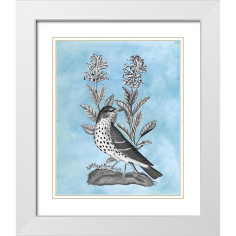 Bird on Blue I White Modern Wood Framed Art Print with Double Matting by McCavitt, Naomi