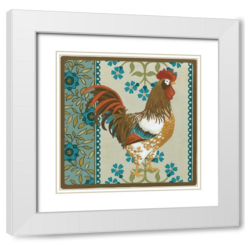 Cottage Rooster I White Modern Wood Framed Art Print with Double Matting by Vess, June Erica
