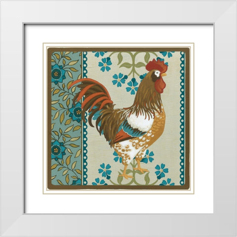 Cottage Rooster I White Modern Wood Framed Art Print with Double Matting by Vess, June Erica