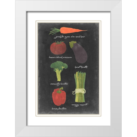 Blackboard Veggies I White Modern Wood Framed Art Print with Double Matting by Vision Studio