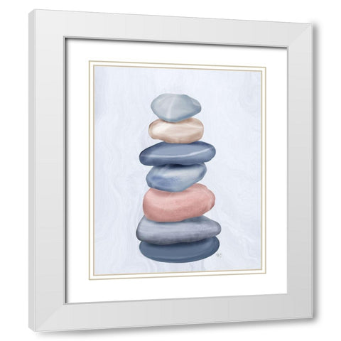 Stacking Stones 1 White Modern Wood Framed Art Print with Double Matting by Fab Funky