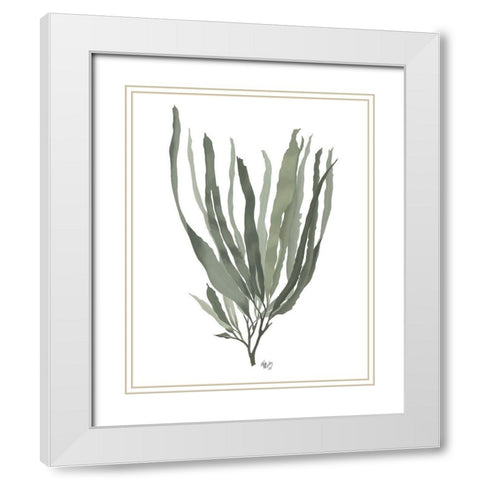 Seaweed 2 Blue Large White Modern Wood Framed Art Print with Double Matting by Fab Funky
