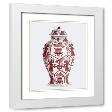 Chinoiserie Vase Leaf Picker Red White Modern Wood Framed Art Print with Double Matting by Fab Funky