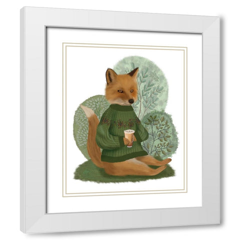 Latte Fox in Sweater White Modern Wood Framed Art Print with Double Matting by Fab Funky