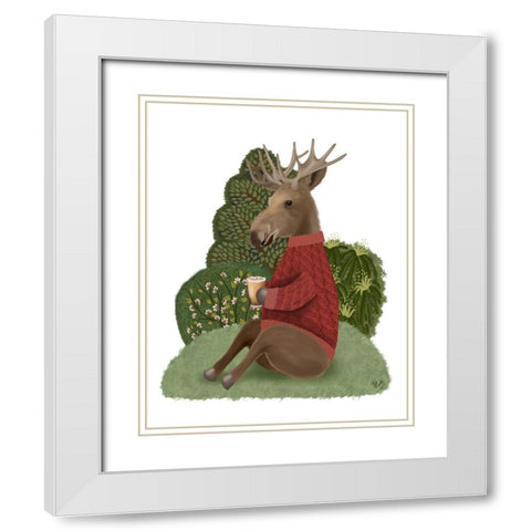 Latte Moose in Sweater White Modern Wood Framed Art Print with Double Matting by Fab Funky