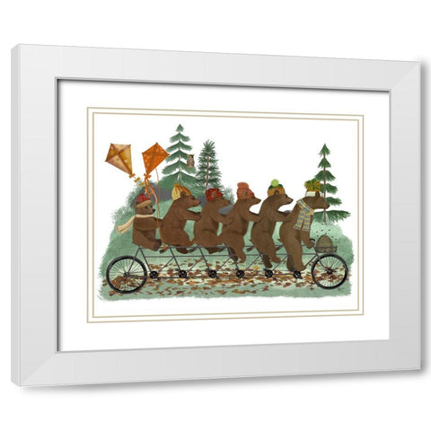Bear Family Autumn Bike Ride White Modern Wood Framed Art Print with Double Matting by Fab Funky