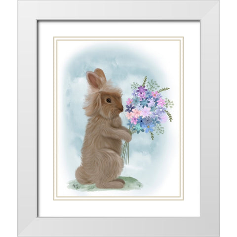 Bunny Bouquet 1 White Modern Wood Framed Art Print with Double Matting by Fab Funky