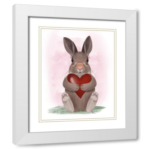 Bunny Heart Hug White Modern Wood Framed Art Print with Double Matting by Fab Funky