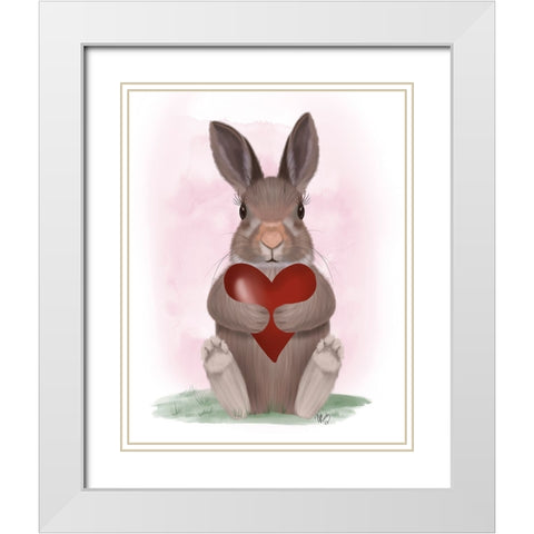 Bunny Heart Hug White Modern Wood Framed Art Print with Double Matting by Fab Funky
