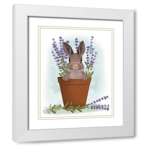 Bunny In Lavender Pot White Modern Wood Framed Art Print with Double Matting by Fab Funky
