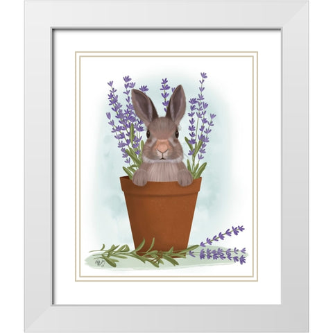 Bunny In Lavender Pot White Modern Wood Framed Art Print with Double Matting by Fab Funky