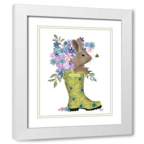 Welly Bunny And Bee White Modern Wood Framed Art Print with Double Matting by Fab Funky