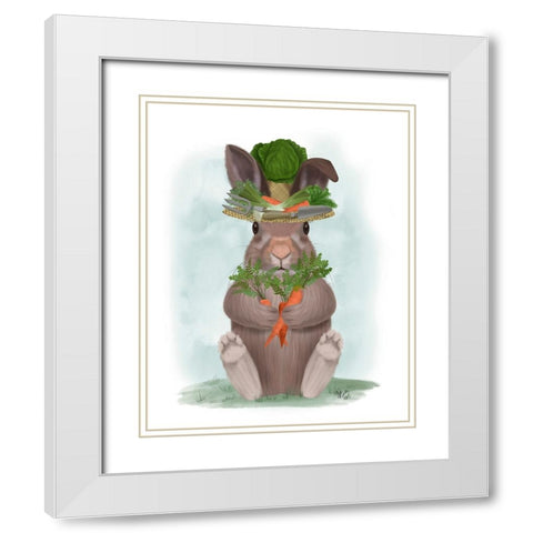 Rabbit Carrot Hat White Modern Wood Framed Art Print with Double Matting by Fab Funky