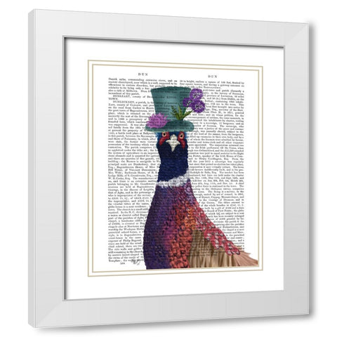 Pheasant in Blue Hat White Modern Wood Framed Art Print with Double Matting by Fab Funky