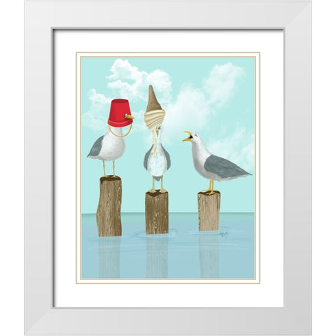 Silly Seagulls White Modern Wood Framed Art Print with Double Matting by Fab Funky