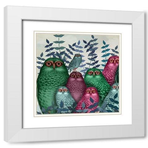 Fab Funky Owl Fun Collection F White Modern Wood Framed Art Print with Double Matting by Fab Funky