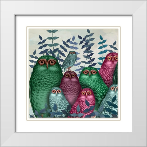 Fab Funky Owl Fun Collection F White Modern Wood Framed Art Print with Double Matting by Fab Funky