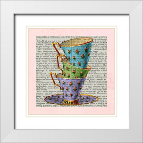 A Spot of Tea Collection D White Modern Wood Framed Art Print with Double Matting by Fab Funky