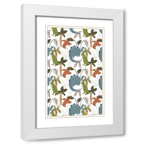 Mighty Dinos Collection E White Modern Wood Framed Art Print with Double Matting by Vess, June Erica