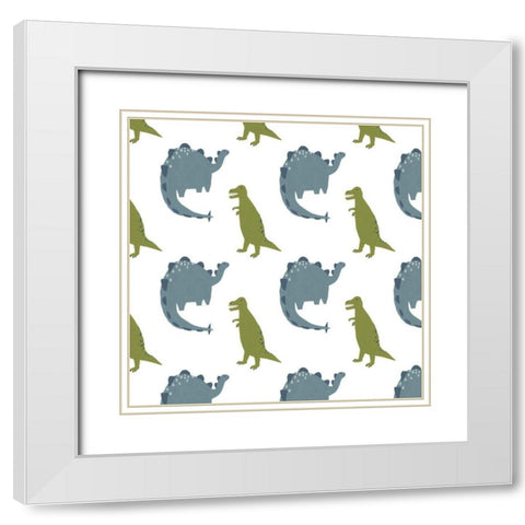 Mighty Dinos Collection F White Modern Wood Framed Art Print with Double Matting by Vess, June Erica