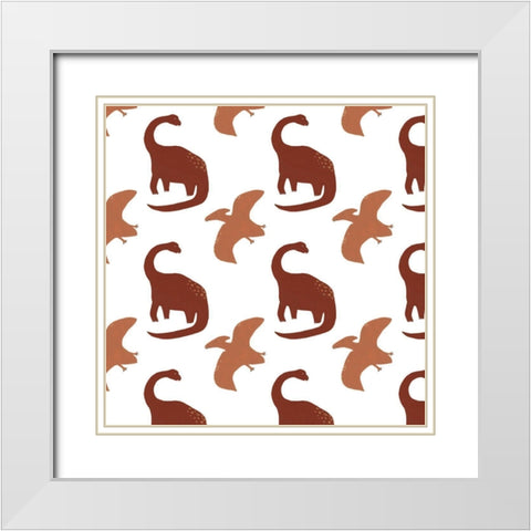 Mighty Dinos Collection H White Modern Wood Framed Art Print with Double Matting by Vess, June Erica