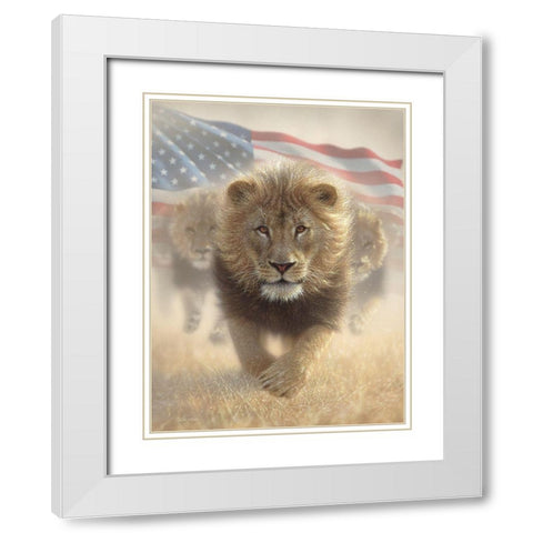Running Lions America White Modern Wood Framed Art Print with Double Matting by Bogle, Collin