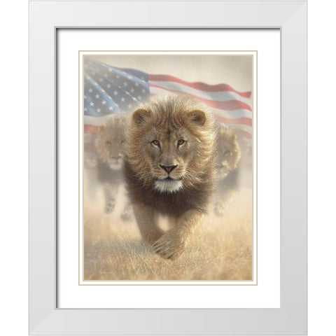 Running Lions America White Modern Wood Framed Art Print with Double Matting by Bogle, Collin