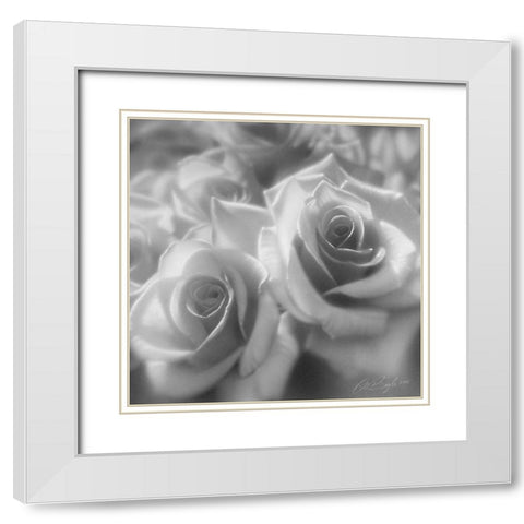 Rose Pair BandW White Modern Wood Framed Art Print with Double Matting by Bogle, Collin