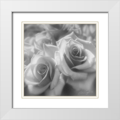 Rose Pair BandW White Modern Wood Framed Art Print with Double Matting by Bogle, Collin