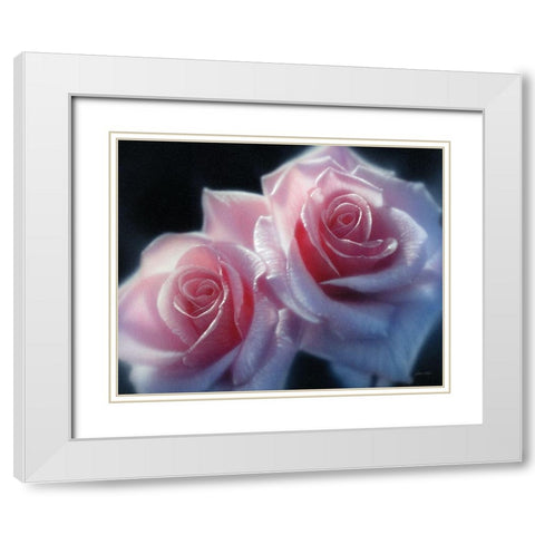 Roses - Pink Pair White Modern Wood Framed Art Print with Double Matting by Bogle, Collin