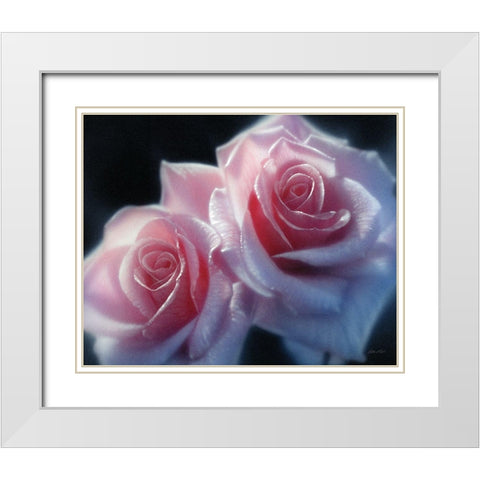 Roses - Pink Pair White Modern Wood Framed Art Print with Double Matting by Bogle, Collin