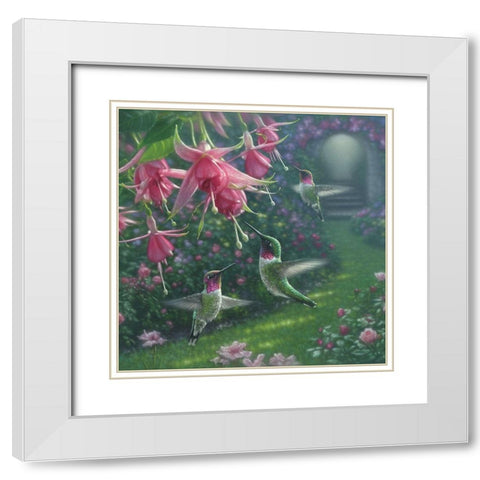 Hummingbird Haven - Square White Modern Wood Framed Art Print with Double Matting by Bogle, Collin