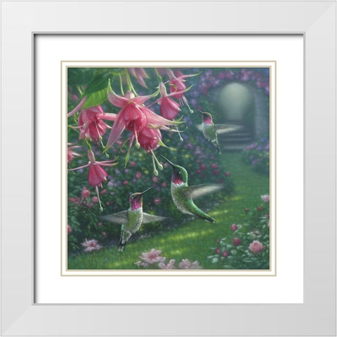 Hummingbird Haven - Square White Modern Wood Framed Art Print with Double Matting by Bogle, Collin