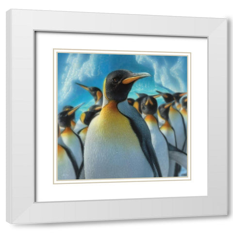 Penguin Paradise - Square White Modern Wood Framed Art Print with Double Matting by Bogle, Collin