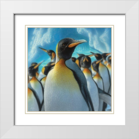 Penguin Paradise - Square White Modern Wood Framed Art Print with Double Matting by Bogle, Collin