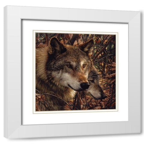 Autumn Wolves White Modern Wood Framed Art Print with Double Matting by Bogle, Collin