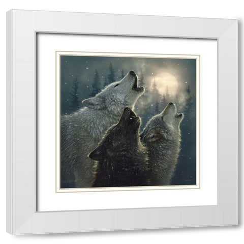 Howling Wolves - In Harmony White Modern Wood Framed Art Print with Double Matting by Bogle, Collin