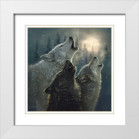 Howling Wolves - In Harmony White Modern Wood Framed Art Print with Double Matting by Bogle, Collin