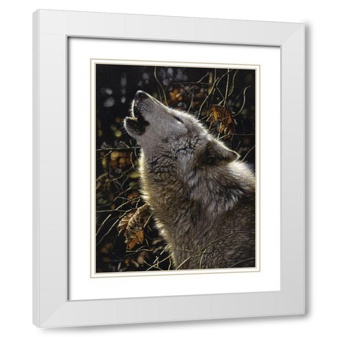 Howling Wolf - Songs of Autumn White Modern Wood Framed Art Print with Double Matting by Bogle, Collin